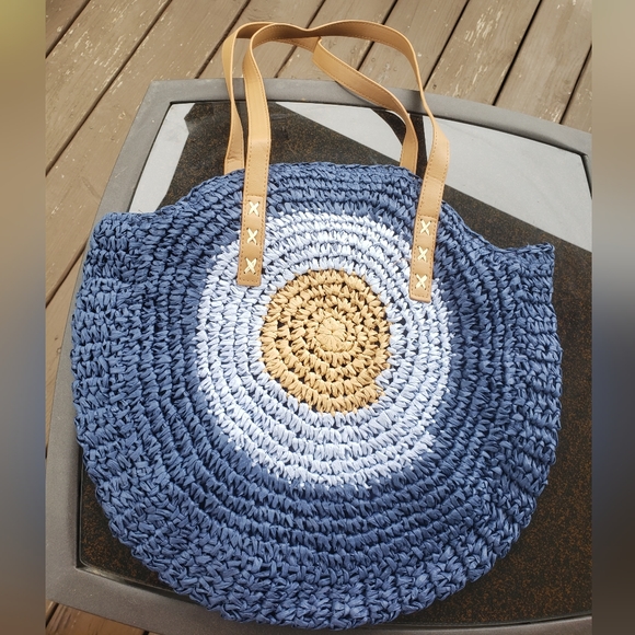 Straw Woven Tote Bag Double Handle - Picture 2 of 6